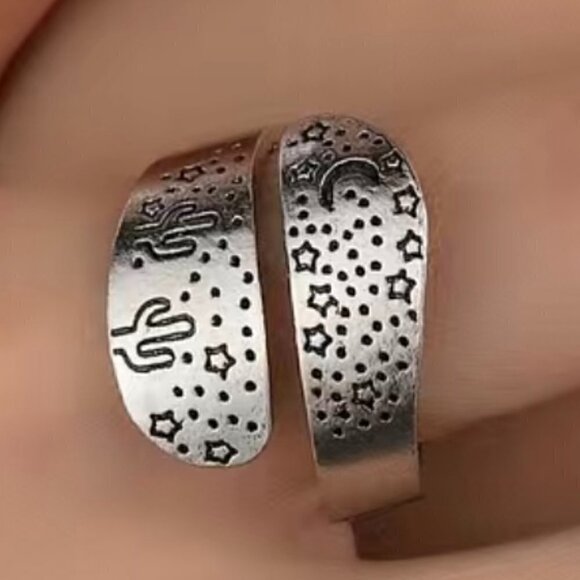 Boho Desert Cactus Moon Stars Spoon Ring #770 - Picture 3 of 5